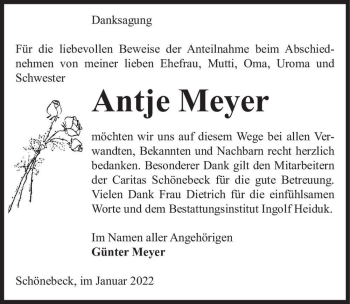 Traueranzeige von Antje Meyer  von Magdeburger Volksstimme