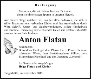 Traueranzeige von Anton Flatau  von Magdeburger Volksstimme