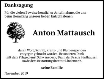 Traueranzeige von Anton Mattausch  von Magdeburger Volksstimme