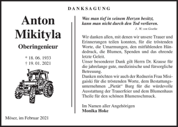 Traueranzeige von Anton Mikityla  von Magdeburger Volksstimme