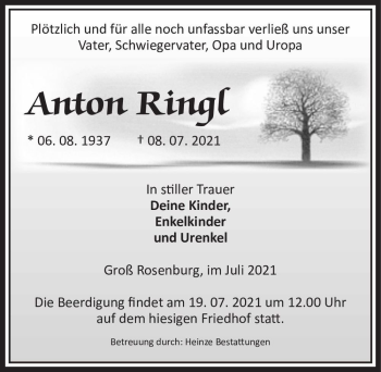 Traueranzeige von Anton Ringl  von Magdeburger Volksstimme