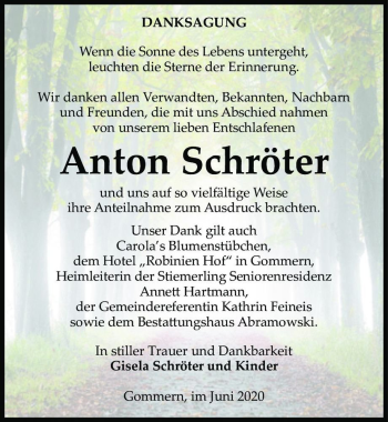 Traueranzeige von Anton Schröter  von Magdeburger Volksstimme