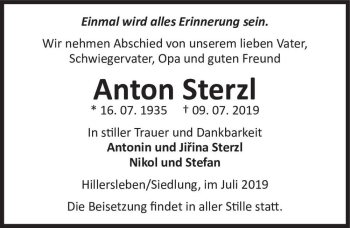 Traueranzeige von Anton Sterzl  von Magdeburger Volksstimme
