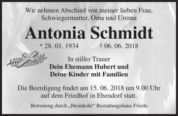 Traueranzeige von Antonia Schmidt  von Magdeburger Volksstimme