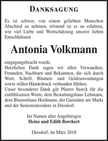 Traueranzeige von Antonia Volkmann  von Magdeburger Volksstimme
