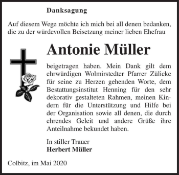 Traueranzeige von Antonie Müller  von Magdeburger Volksstimme