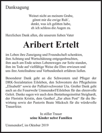 Traueranzeige von Aribert Ertelt  von Magdeburger Volksstimme