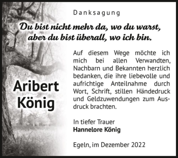 Traueranzeige von Aribert König  von Magdeburger Volksstimme