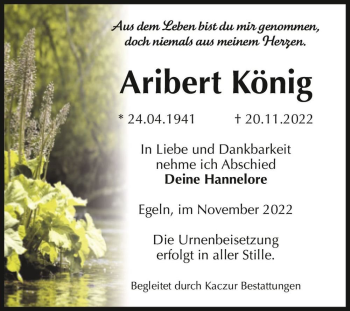 Traueranzeige von Aribert König  von Magdeburger Volksstimme