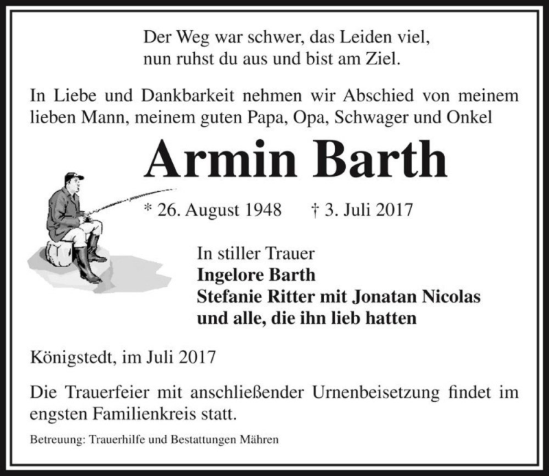  Traueranzeige für Armin Barth  vom 04.07.2017 aus Magdeburger Volksstimme