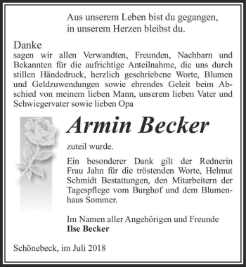 Traueranzeige von Armin Becker  von Magdeburger Volksstimme