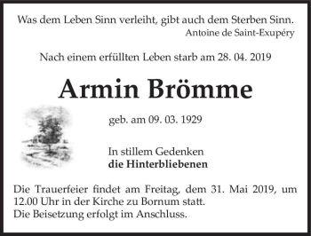 Traueranzeige von Armin Brömme  von Magdeburger Volksstimme