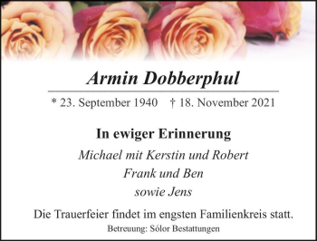 Traueranzeige von Armin Dobberphul  von Magdeburger Volksstimme