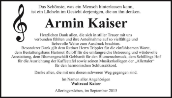 Traueranzeige von Armin Kaiser  von Magdeburger Volksstimme