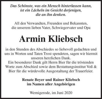Traueranzeige von Armin Kliebsch  von Magdeburger Volksstimme