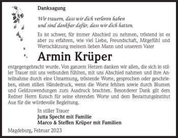 Traueranzeige von Armin Krüper  von Magdeburger Volksstimme