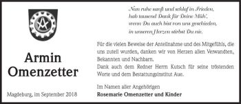 Traueranzeige von Armin Omenzetter  von Magdeburger Volksstimme