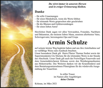 Traueranzeige von Armin Schulze  von Magdeburger Volksstimme