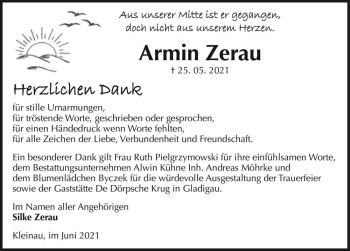 Traueranzeige von Armin Zerau  von Magdeburger Volksstimme