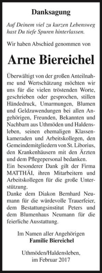 Traueranzeige von Arne Biereichel  von Magdeburger Volksstimme