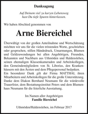 Traueranzeige von Arne Biereichel  von Magdeburger Volksstimme
