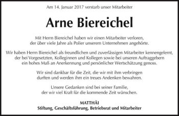 Traueranzeige von Arne Biereichel  von Magdeburger Volksstimme