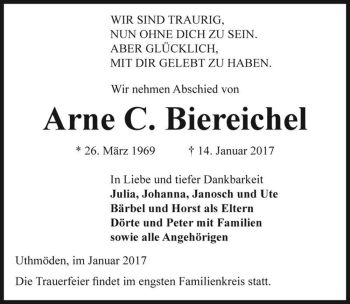 Traueranzeige von Arne C. Biereichel  von Magdeburger Volksstimme