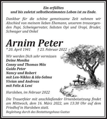 Traueranzeige von Arnim Peter  von Magdeburger Volksstimme