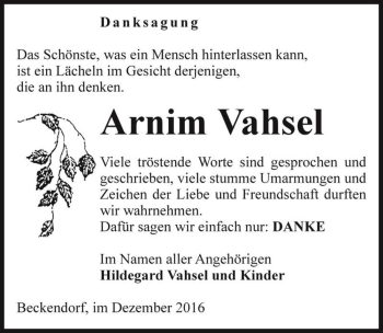 Traueranzeige von Arnim Vahsel  von Magdeburger Volksstimme