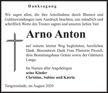 Traueranzeige von Arno Anton  von Magdeburger Volksstimme