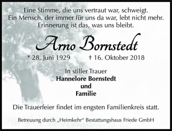 Traueranzeige von Arno Bornstedt  von Magdeburger Volksstimme