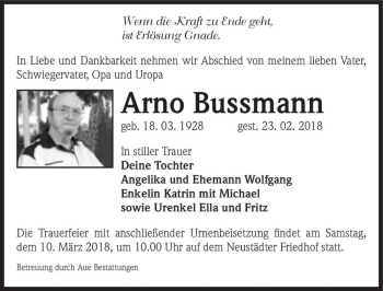 Traueranzeige von Arno Bussmann  von Magdeburger Volksstimme