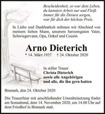 Traueranzeige von Arno Dieterich  von Magdeburger Volksstimme