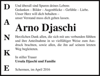 Traueranzeige von Arno Djaschi  von Magdeburger Volksstimme