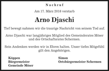 Traueranzeige von Arno Djaschi  von Magdeburger Volksstimme