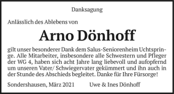 Traueranzeige von Arno Dönhoff  von Magdeburger Volksstimme