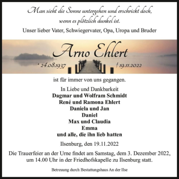 Traueranzeige von Arno Ehlert  von Magdeburger Volksstimme