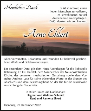 Traueranzeige von Arno Ehlert  von Magdeburger Volksstimme