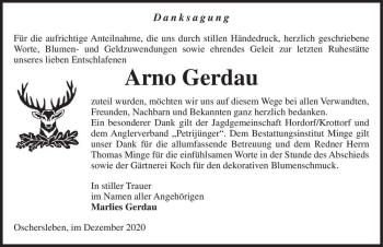 Traueranzeige von Arno Gerdau  von Magdeburger Volksstimme