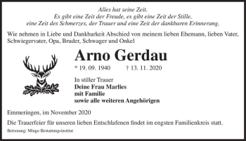 Traueranzeige von Arno Gerdau  von Magdeburger Volksstimme