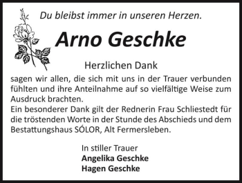 Traueranzeige von Arno Geschke  von Magdeburger Volksstimme