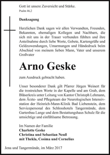 Traueranzeige von Arno Geske  von Magdeburger Volksstimme