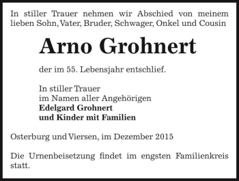 Traueranzeige von Arno Grohnert  von Magdeburger Volksstimme
