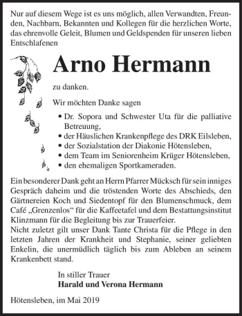 Traueranzeige von Arno Hermann  von Magdeburger Volksstimme