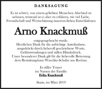 Traueranzeige von Arno Knackmuß  von Magdeburger Volksstimme