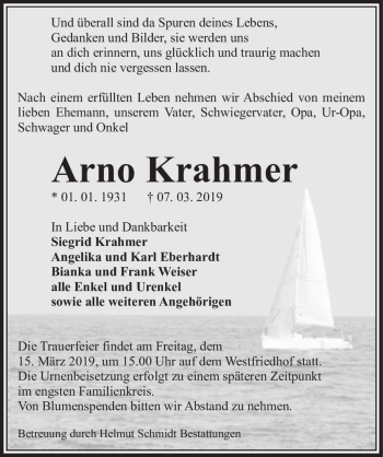 Traueranzeige von Arno Krahmer  von Magdeburger Volksstimme