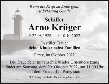 Traueranzeige von Arno Krüger  von Magdeburger Volksstimme