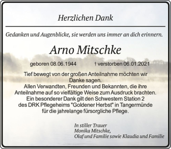 Traueranzeige von Arno Mitschke  von Magdeburger Volksstimme