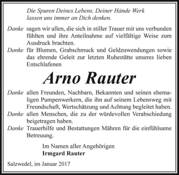 Traueranzeige von Arno Rauter  von Magdeburger Volksstimme