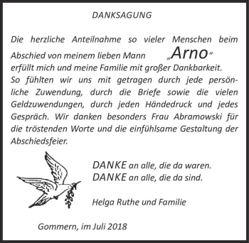 Traueranzeige von Arno Ruthe  von Magdeburger Volksstimme